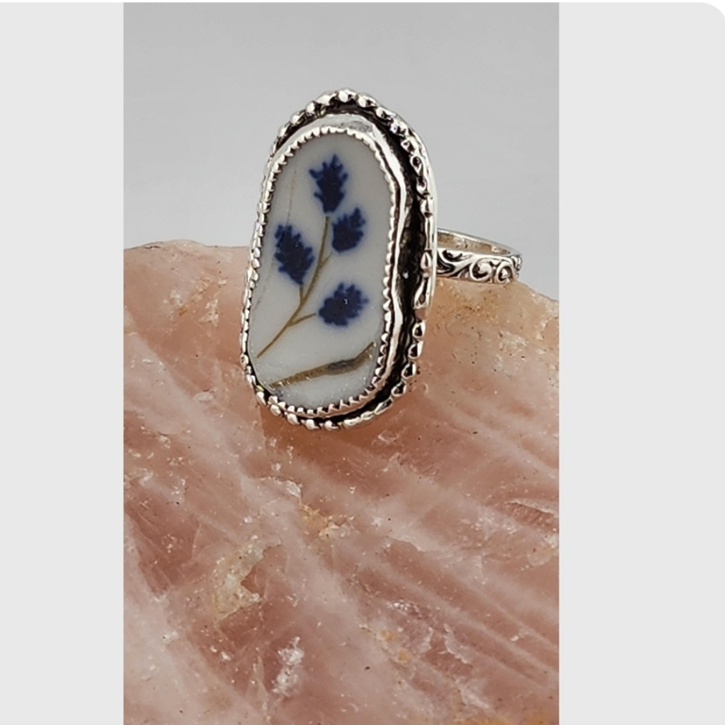 Broken Into Beautiful Ceramic Ring Upcycled Ring Handmade In Sterling Sz 8.5